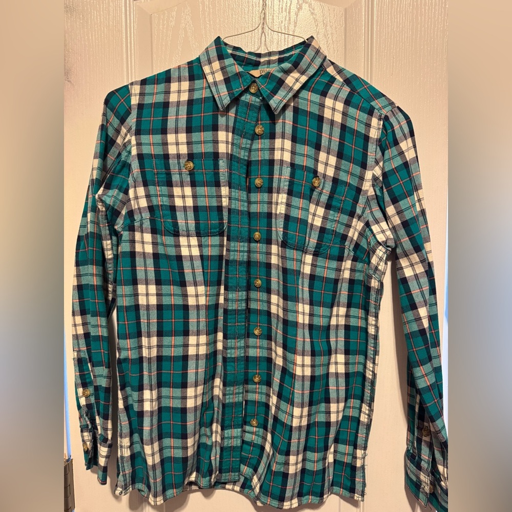 Duluth Trading Co Teal and White Plaid Shirt